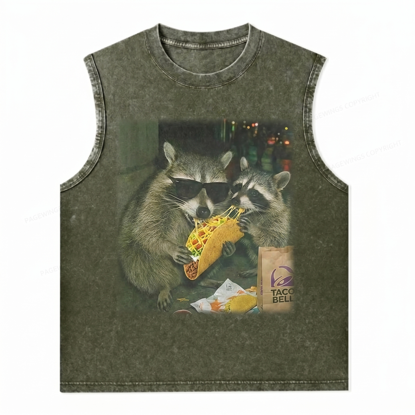 ChaoticClub Raccoon Eating Taco Wash Tanktop