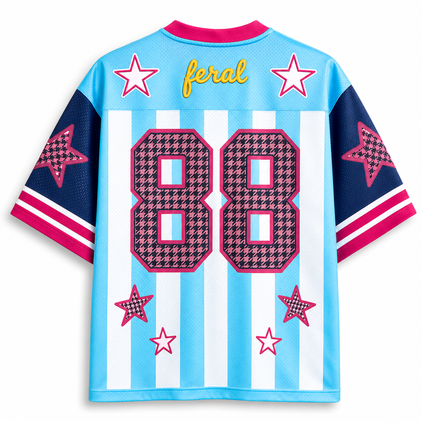 ChaoticClub Blue & White Striped Feral Summer Raccoon Mesh Jersey