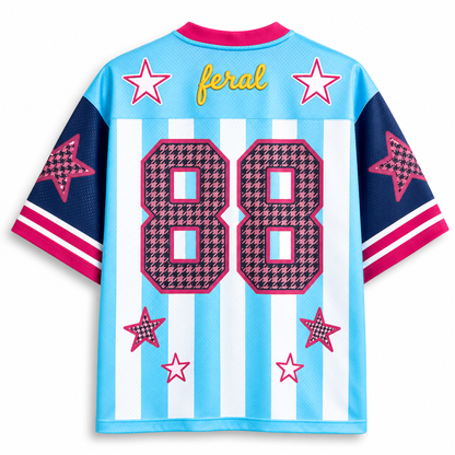 ChaoticClub Blue & White Striped Feral Summer Raccoon Mesh Jersey