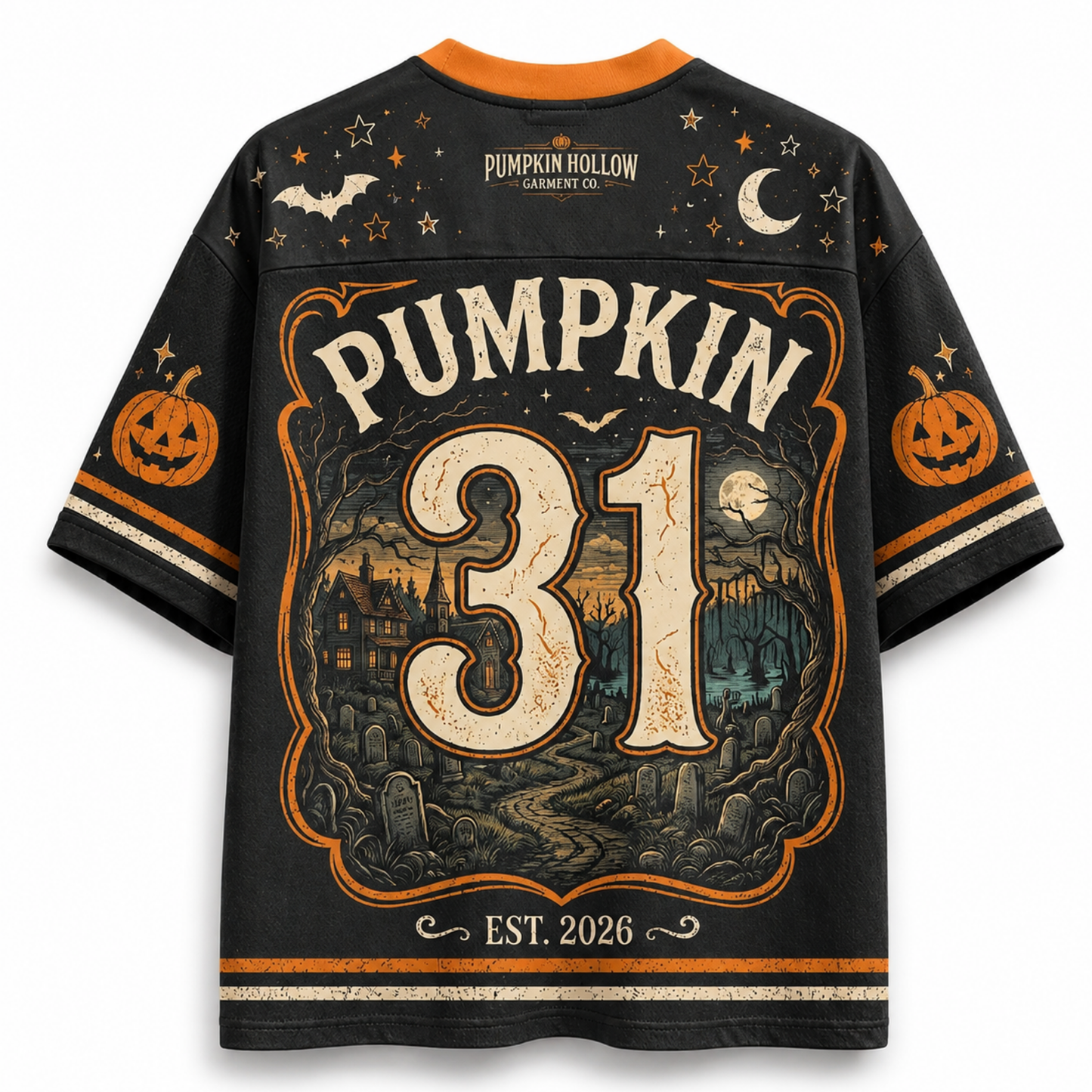 Chaotic Club Haunted Pumpkin Scene Vintage Halloweentown Mesh Jersey