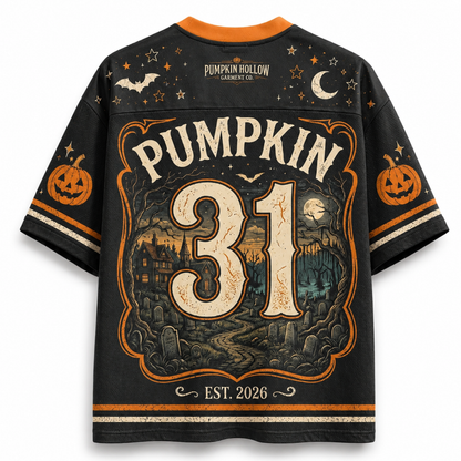 Chaotic Club Haunted Pumpkin Scene Vintage Halloweentown Mesh Jersey