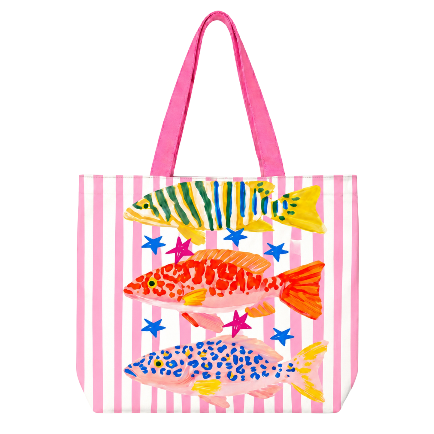 Preppy Striped Summer Fish Tote Bag