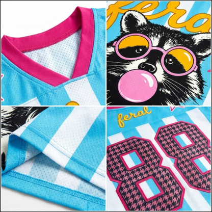 ChaoticClub Blue & White Striped Feral Summer Raccoon Mesh Jersey