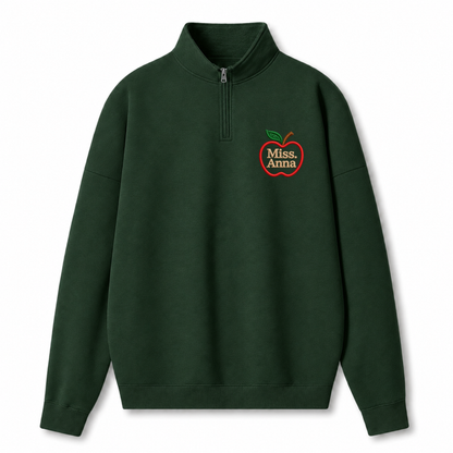 Chaotic Club Embroided Minimalist Personalized Teacher Apple Quarter Zip Sweatshirt