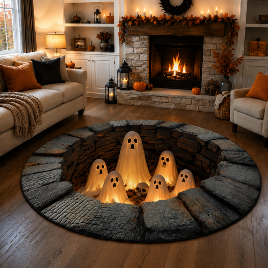 Chaotic Club Spooky Stone Dungeon Well 3D Optical Illusion Round Rug