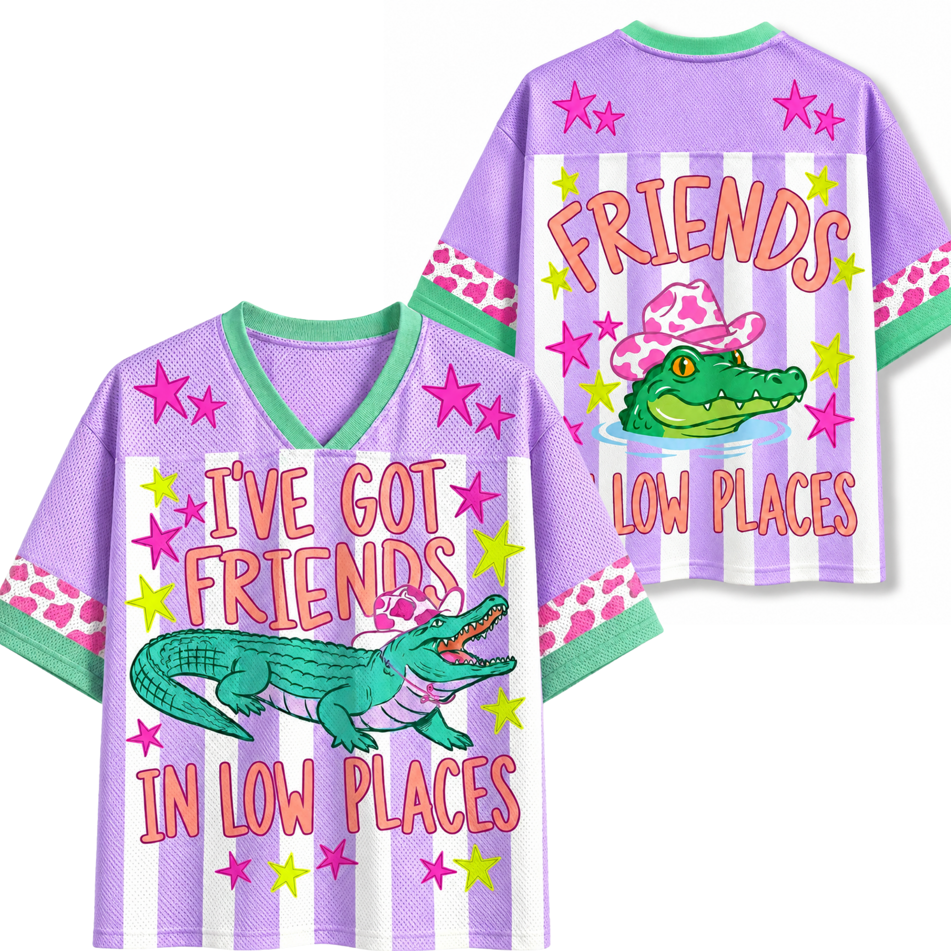 ChaoticClub Striped Gator I’ve Got Friends In Low Places Mesh Jersey - Back View Design