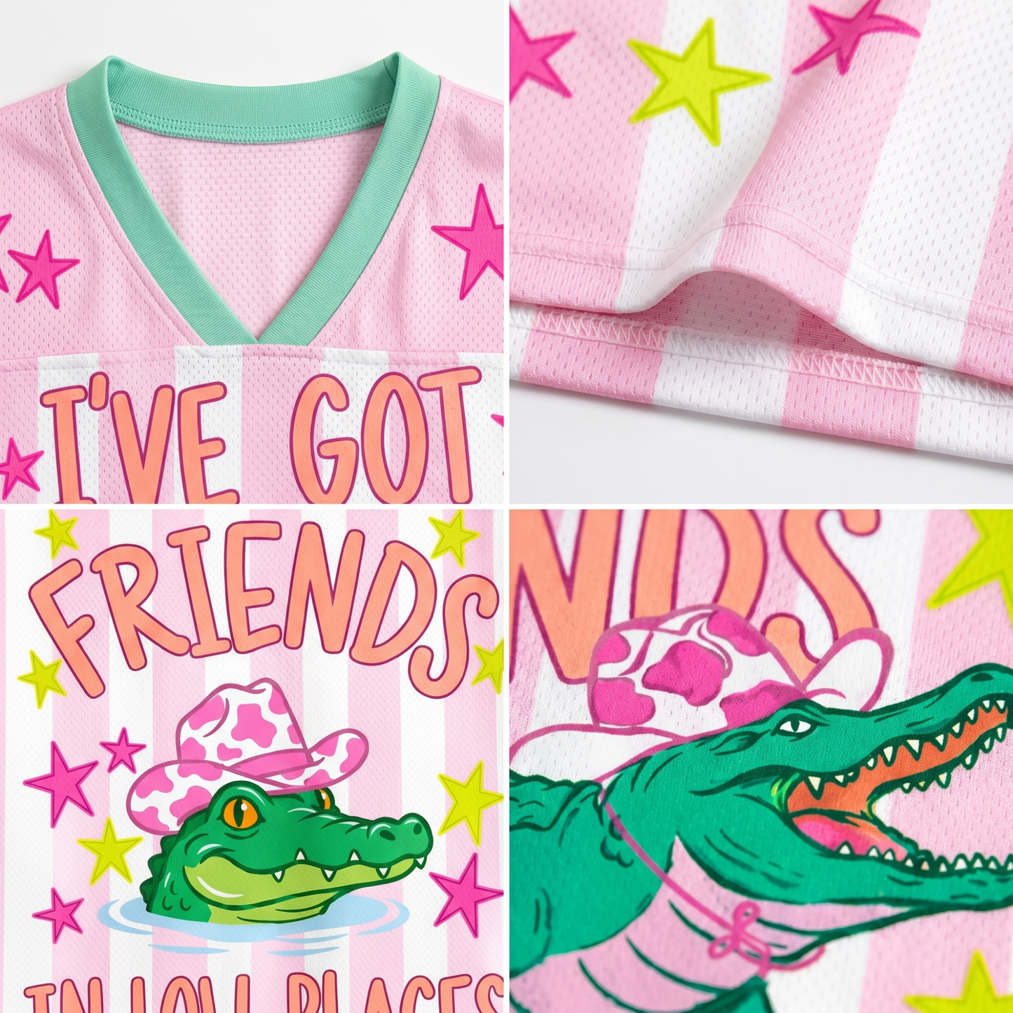 ChaoticClub Striped Gator I’ve Got Friends In Low Places Mesh Jersey - Breathable Mesh Fabric Detail