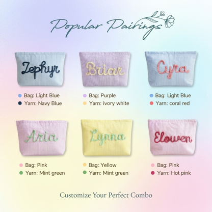 Personalized Embroidered Corduroy Vacation Travel Seersucker Makeup Bag
