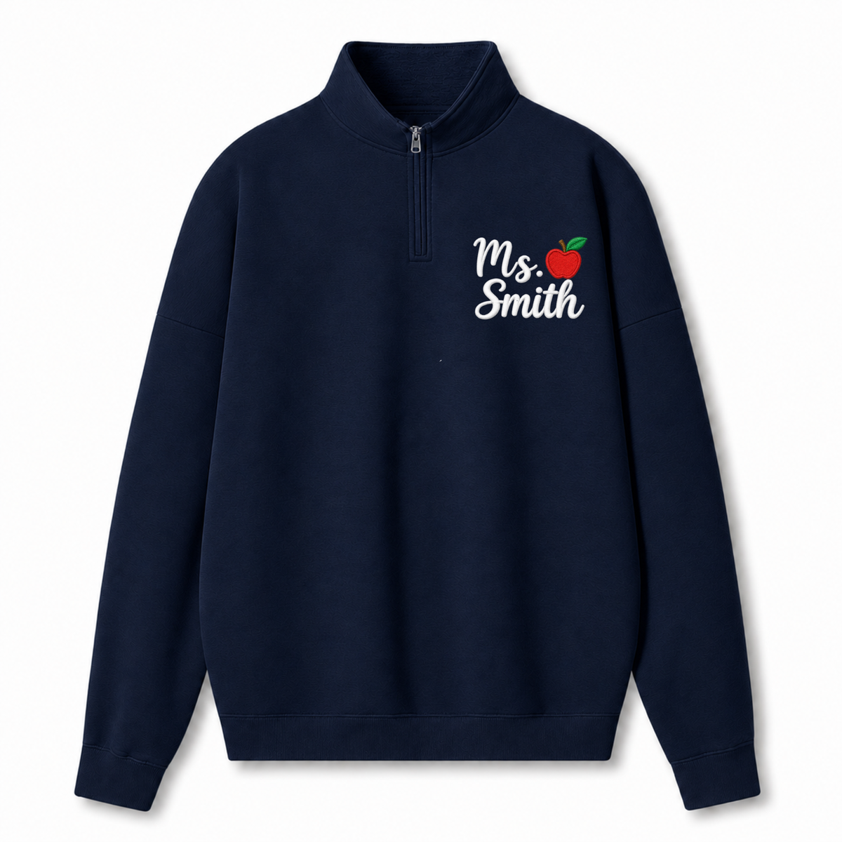 Chaotic Club Embroided Custom Teacher Name Red Apple Quarter Zip Sweatshirt