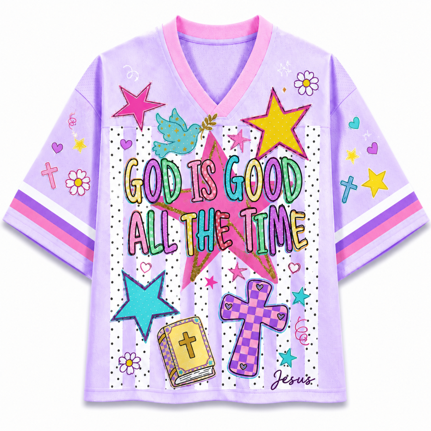ChaoticClub Striped Preppy God is Good Christian Mesh Jersey