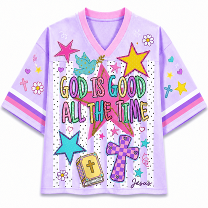 ChaoticClub Striped Preppy God is Good Christian Mesh Jersey