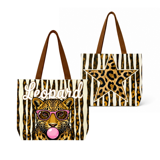 Striped Leopard Stars Bubblegum Tote Bag