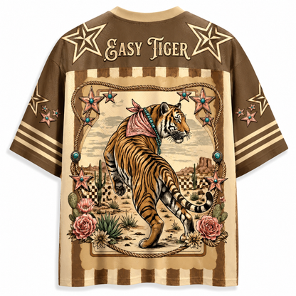 ChaoticClub Cowgirl Animal Easy Tiger Mesh Jersey - Lifestyle On Model