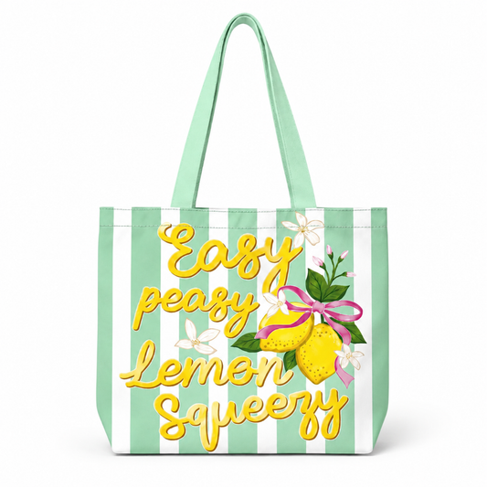 Easy Peasy Lemon Squeezy Summer Striped Tote Bag
