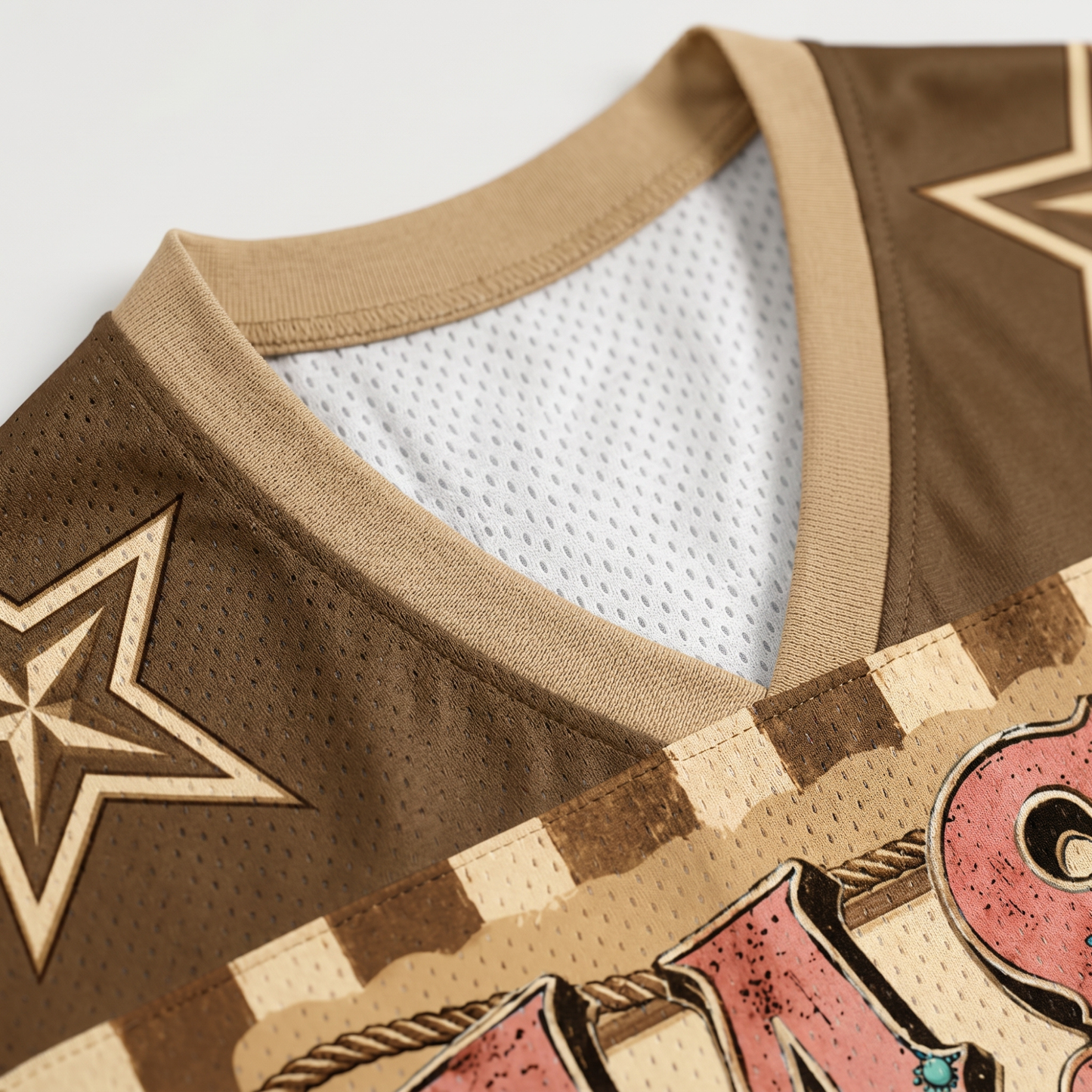 ChaoticClub Cowgirl Animal Easy Tiger Mesh Jersey - Button & Collar Close Up