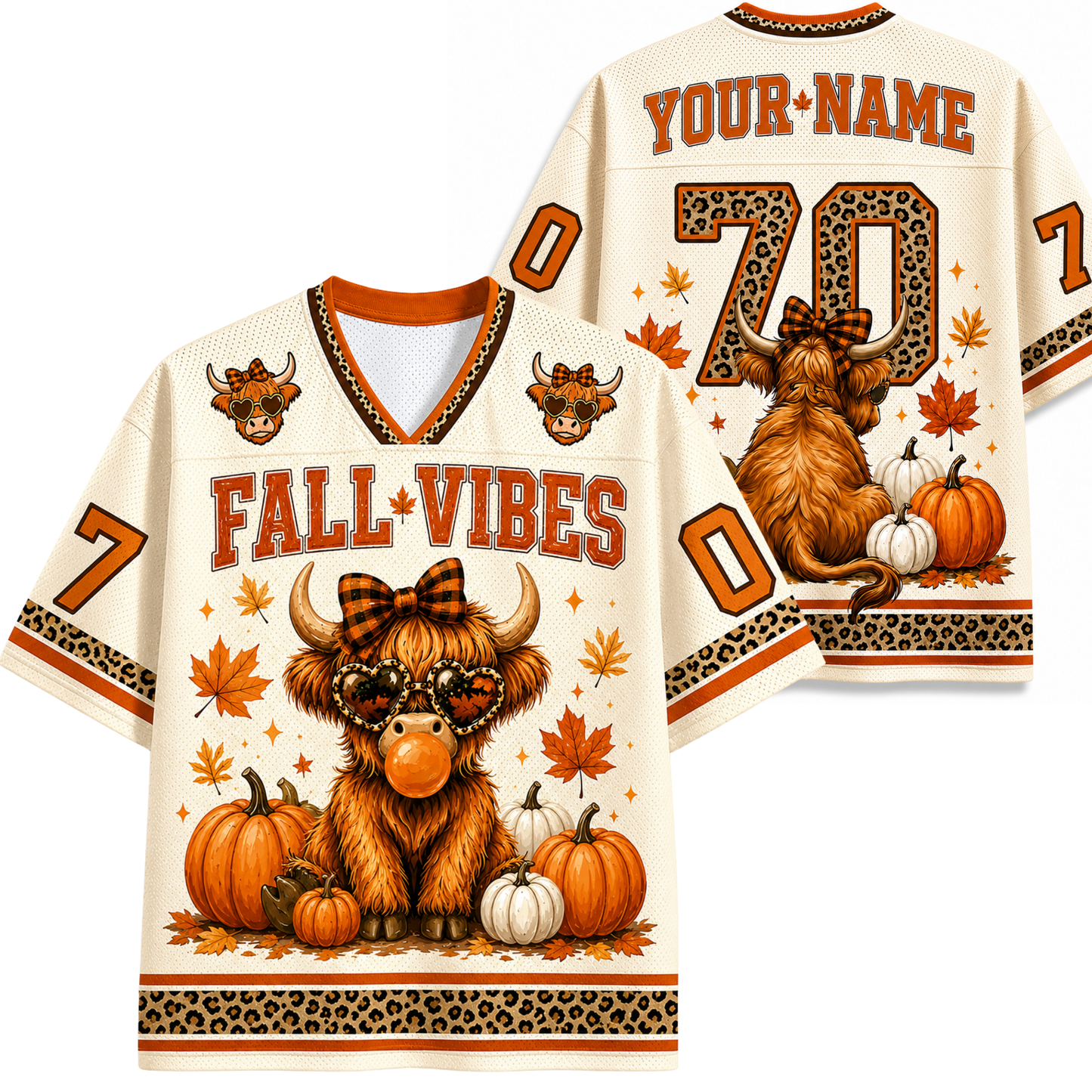 ChaoticClub Highland Cow Fall Bow Brushstroke Mesh Jersey