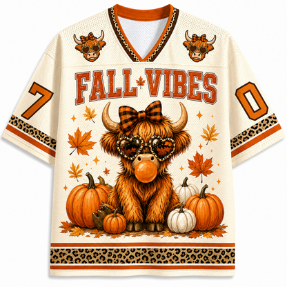 ChaoticClub Highland Cow Fall Bow Brushstroke Mesh Jersey