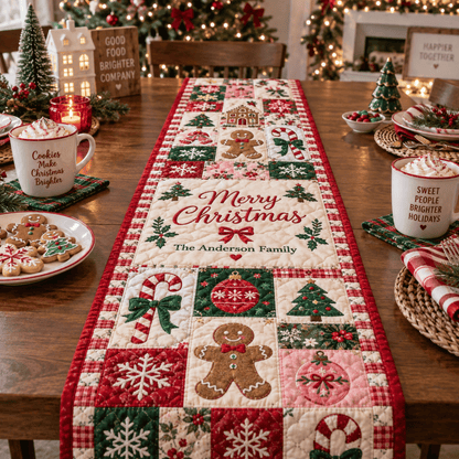 Chaotic Club Farmhouse Christmas Quilted Table Runner