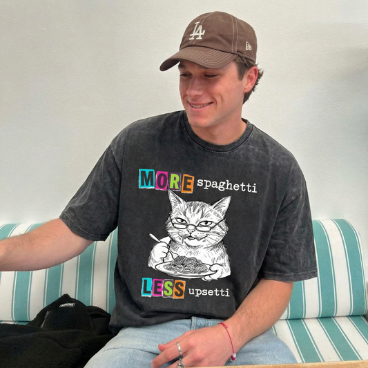 ChaoticClub More Spaghetti Less Upsetti Cat Washed T-Shirt