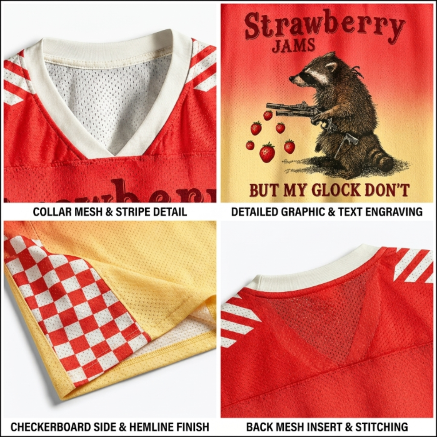 ChaoticClub Strawberry Jams Glock Funny Raccoon Mesh Jersey