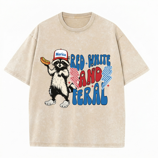 Chaoticclub 250th Red White and Feral Washed T-Shirt