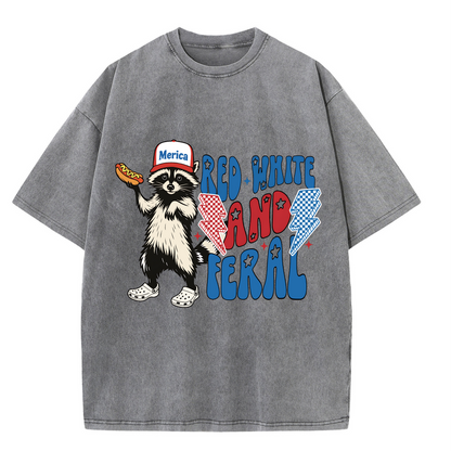 Chaoticclub 250th Red White and Feral Washed T-Shirt