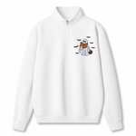 Chaotic Club Embroided Reading Ghost Pumpkin Pastel Pink Quarter Zip Sweatshirt