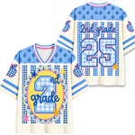 ChaoticClub Preppy Teacher Apple Blue Gingham Stripes Mesh Jersey