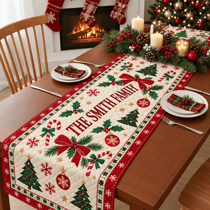 Chaotic Club Custom Family Name Christmas Quilt Table Runner