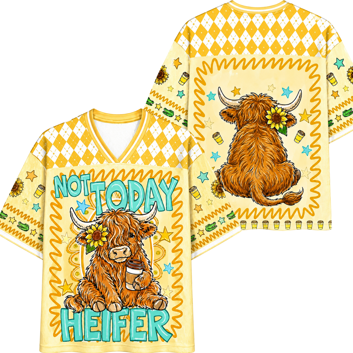 ChaoticcClub Not Today Heifer Highland Cow Mesh Jersey
