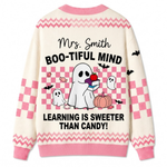 Chaotic Club Pink Bookish Ghost Vintage Halloween Teacher Cardigan