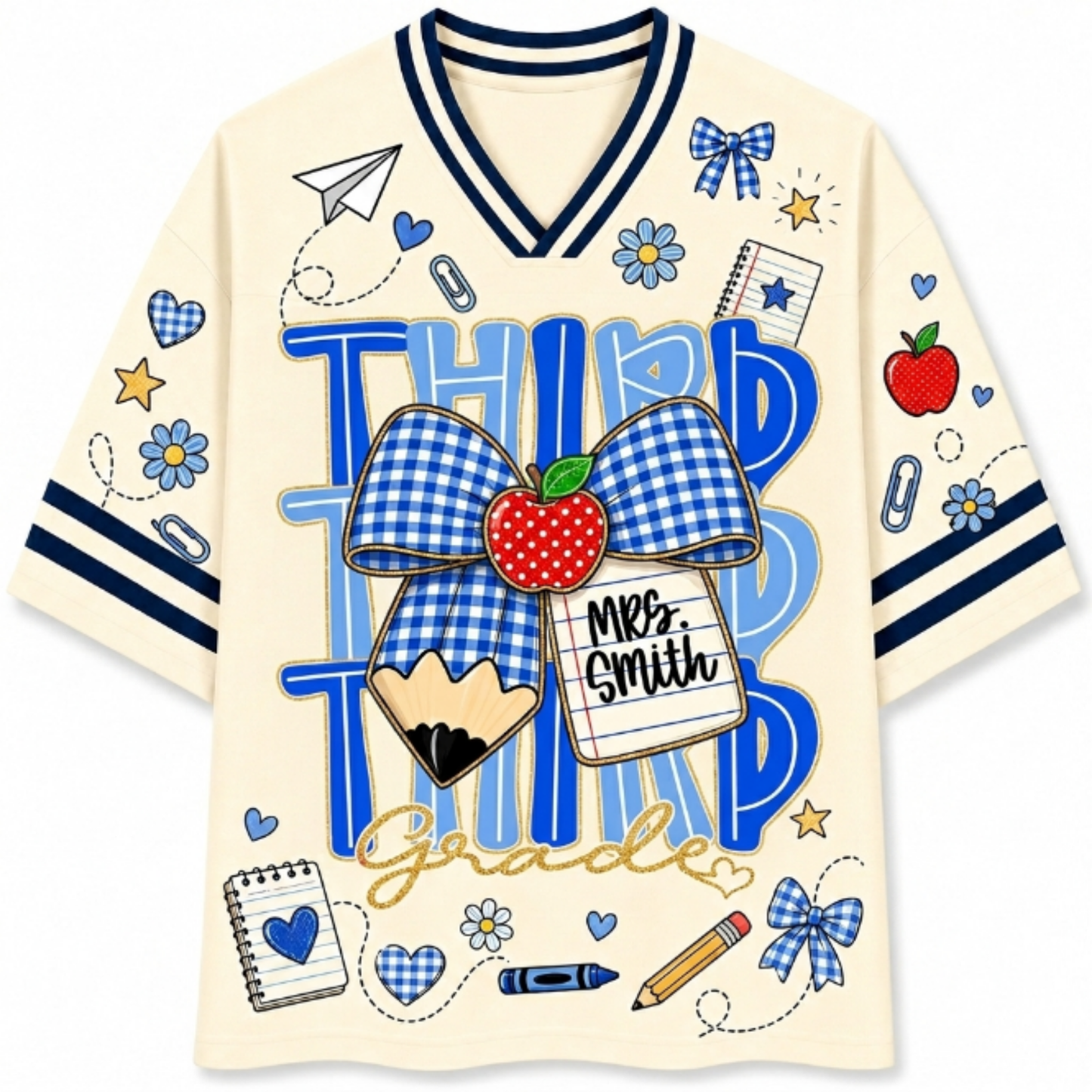 ChaoticClub Preppy Back To School Blue Gingham Pencil Mesh Jersey