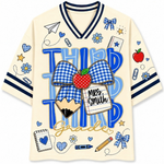 ChaoticClub Preppy Back To School Blue Gingham Pencil Mesh Jersey