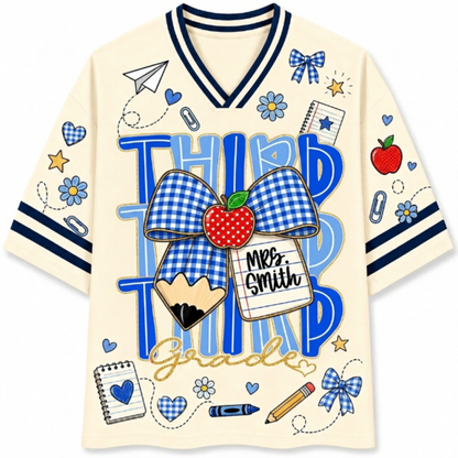 ChaoticClub Preppy Back To School Blue Gingham Pencil Mesh Jersey