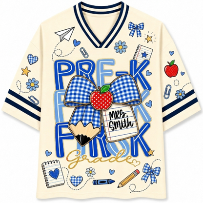 ChaoticClub Preppy Back To School Blue Gingham Pencil Mesh Jersey