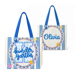 Preppy Teacher Apple Blue Gingham Stripes Tote Bag