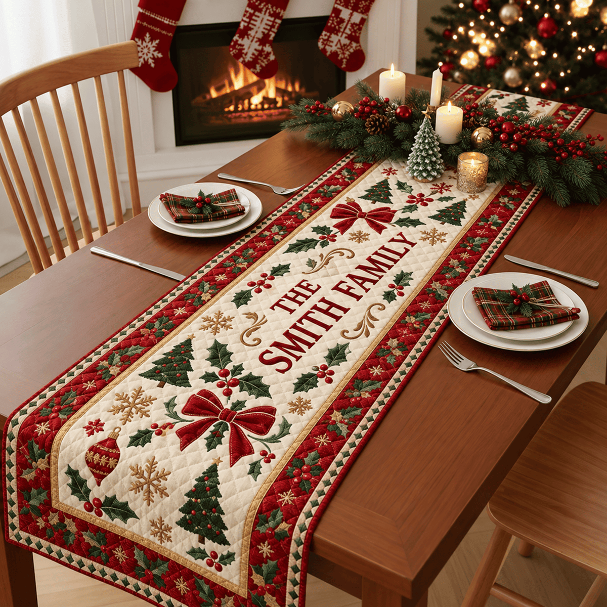 Chaotic Club Custom Family Name Christmas Quilt Table Runner