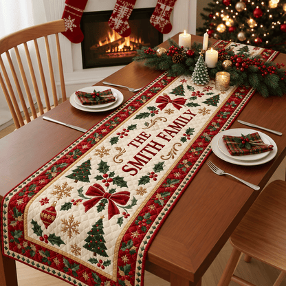 Chaotic Club Custom Family Name Christmas Quilt Table Runner