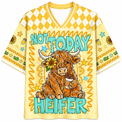 ChaoticcClub Not Today Heifer Highland Cow Mesh Jersey - Back View Design