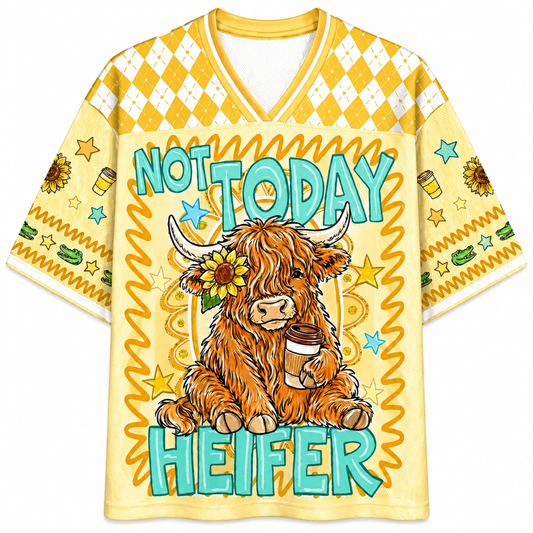 ChaoticcClub Not Today Heifer Highland Cow Mesh Jersey - Back View Design