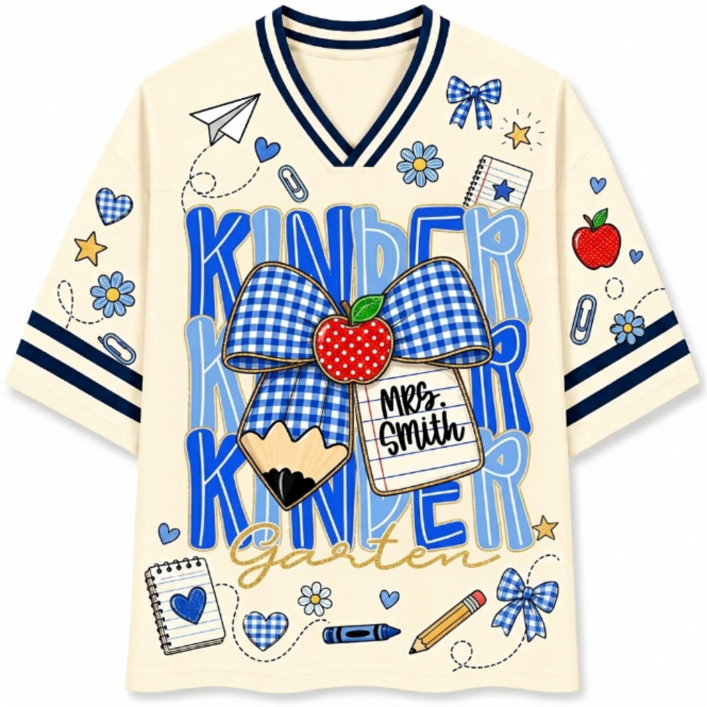 ChaoticClub Preppy Back To School Blue Gingham Pencil Mesh Jersey