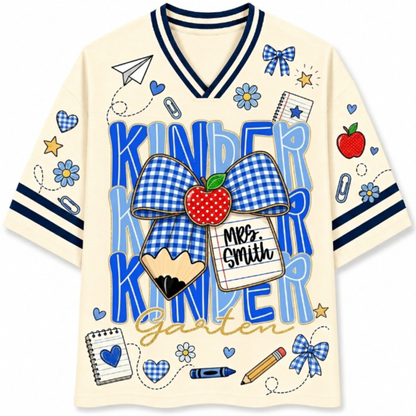 ChaoticClub Preppy Back To School Blue Gingham Pencil Mesh Jersey