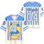 ChaoticClub Preppy Teacher Apple Blue Gingham Stripes Mesh Jersey