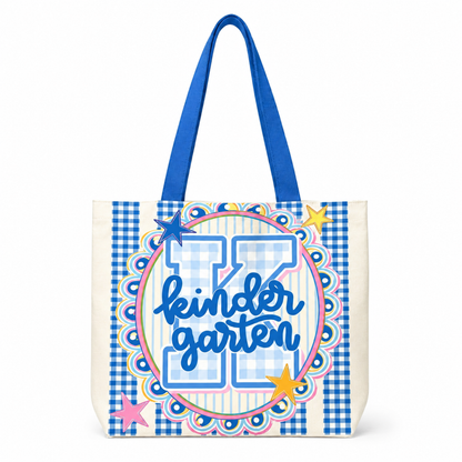 Preppy Teacher Apple Blue Gingham Stripes Tote Bag