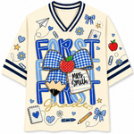 ChaoticClub Preppy Back To School Blue Gingham Pencil Mesh Jersey