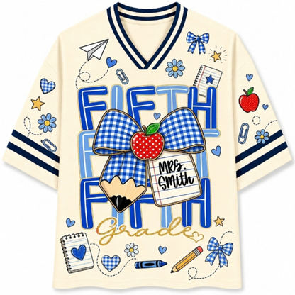 ChaoticClub Preppy Back To School Blue Gingham Pencil Mesh Jersey