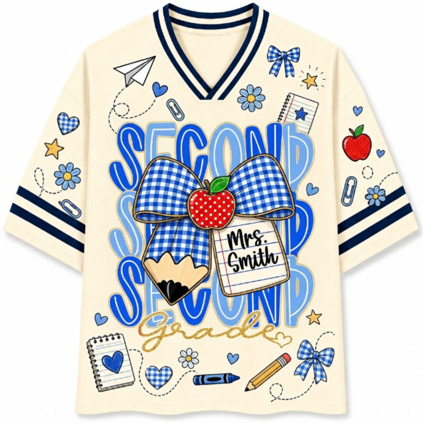 ChaoticClub Preppy Back To School Blue Gingham Pencil Mesh Jersey