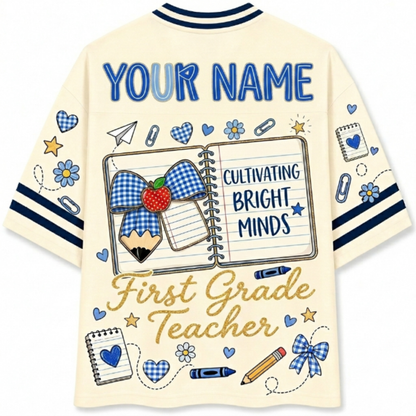 ChaoticClub Preppy Back To School Blue Gingham Pencil Mesh Jersey