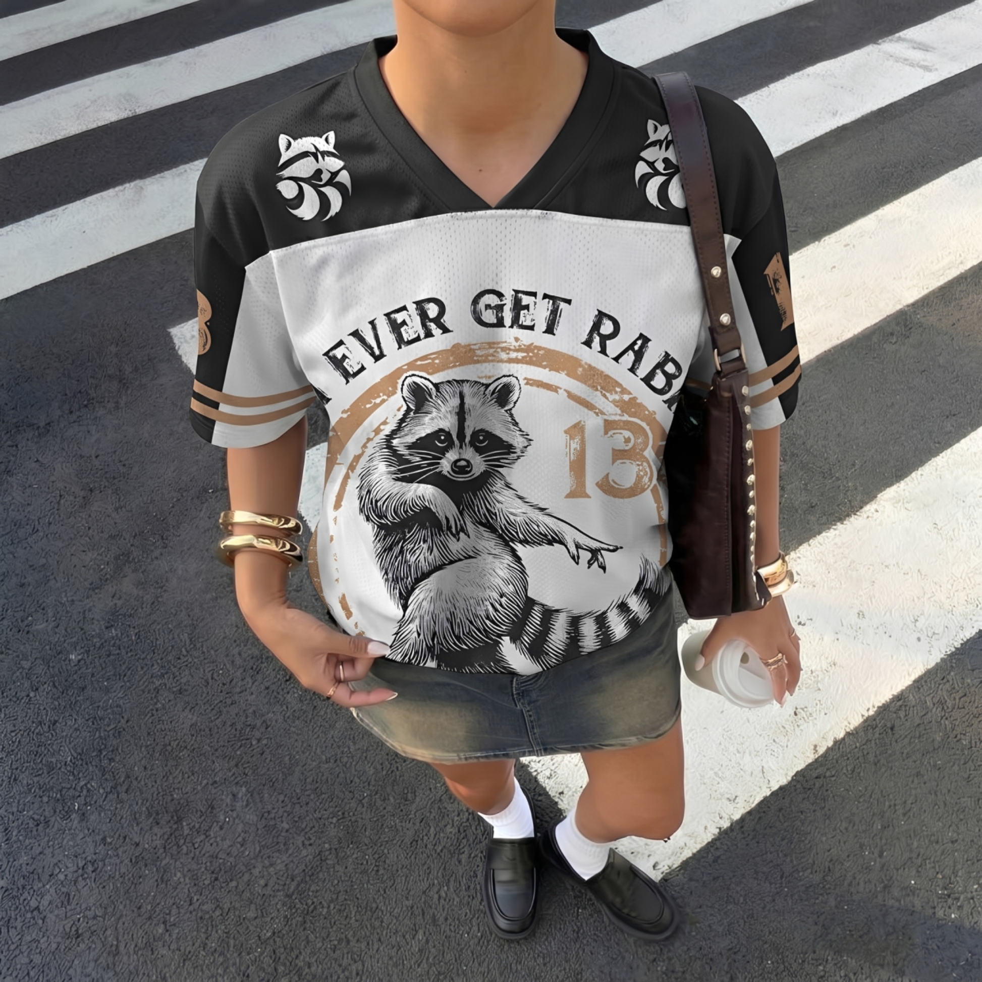 ChaoticClub If I Ever Get Rabies Mesh Jersey, vintage streetwear athletic jersey featuring a raccoon graphic, leopard print shoulder accents, and "Bite Me" back design on breathable mesh fabric