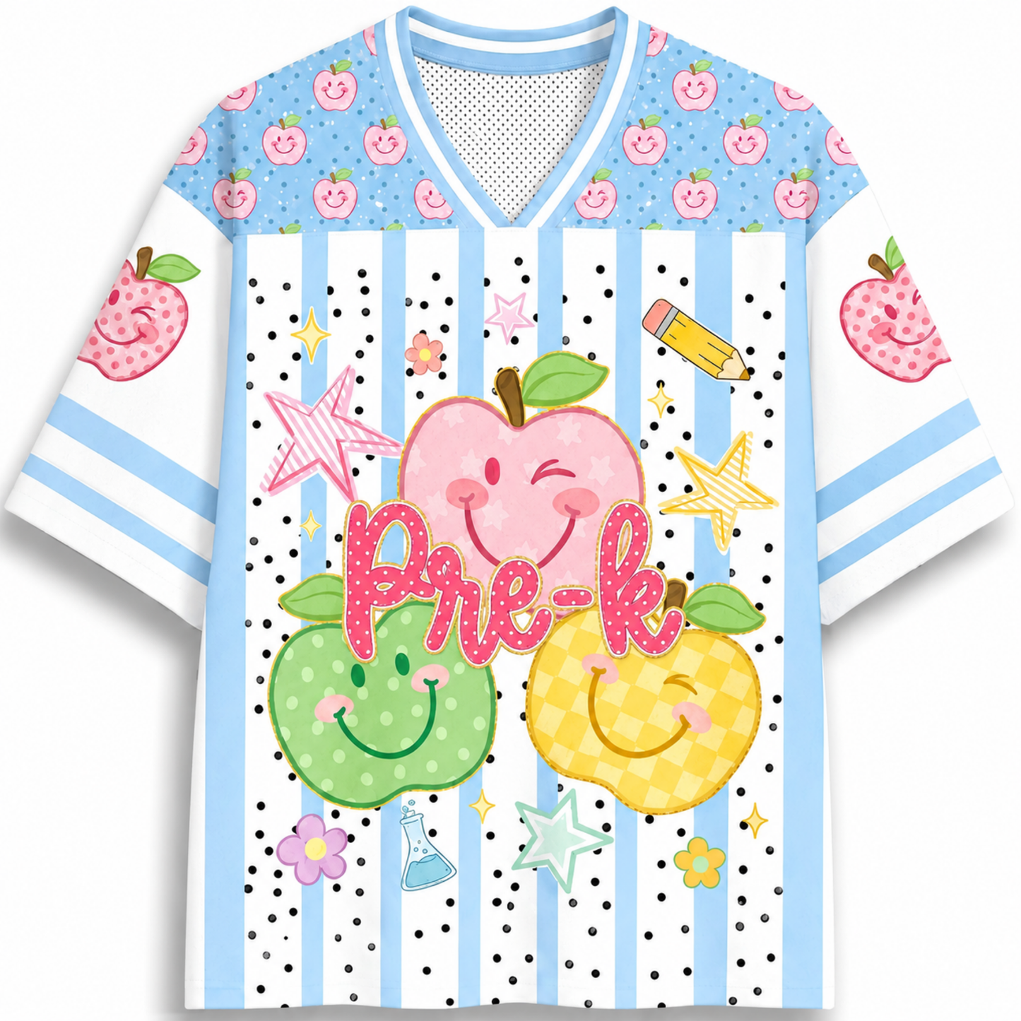 ChaoticClub Preppy Back to School Smiley Apple Mesh Jersey